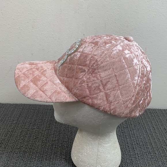 Justice Baseball Hat Girls One Size Light Pink Velour Quilted Bejeweled Initial - Picture 6 of 13